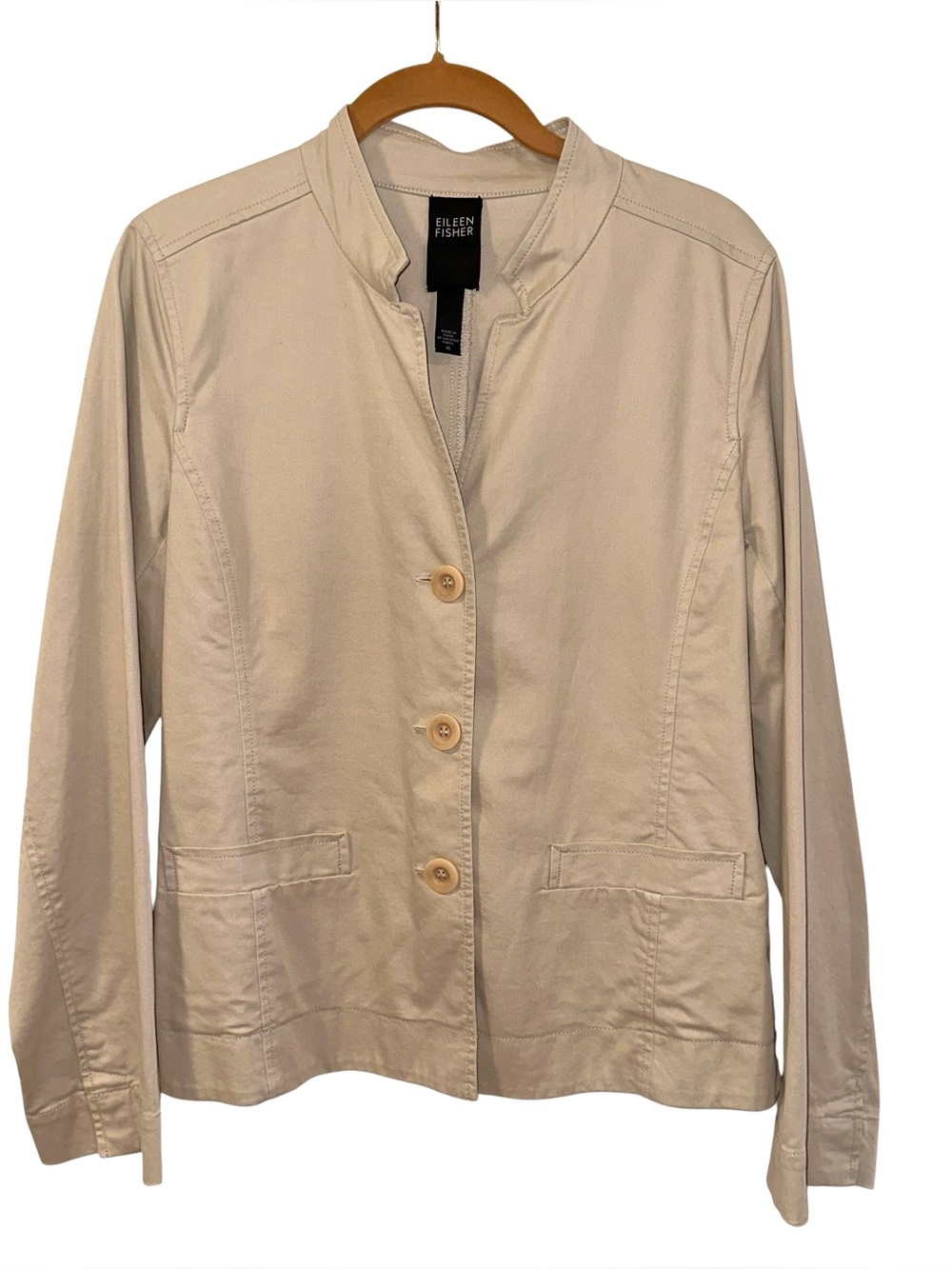 Eileen Fisher Size M Lightweight Jacket Tab Collar Khaki Color